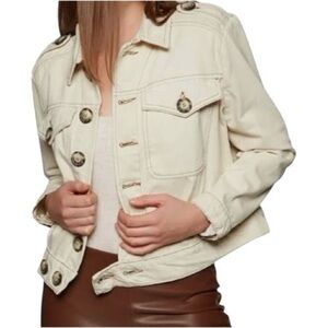 Free People Women Ivory Eisenhower Denim Crop Trucker Jacket Size M